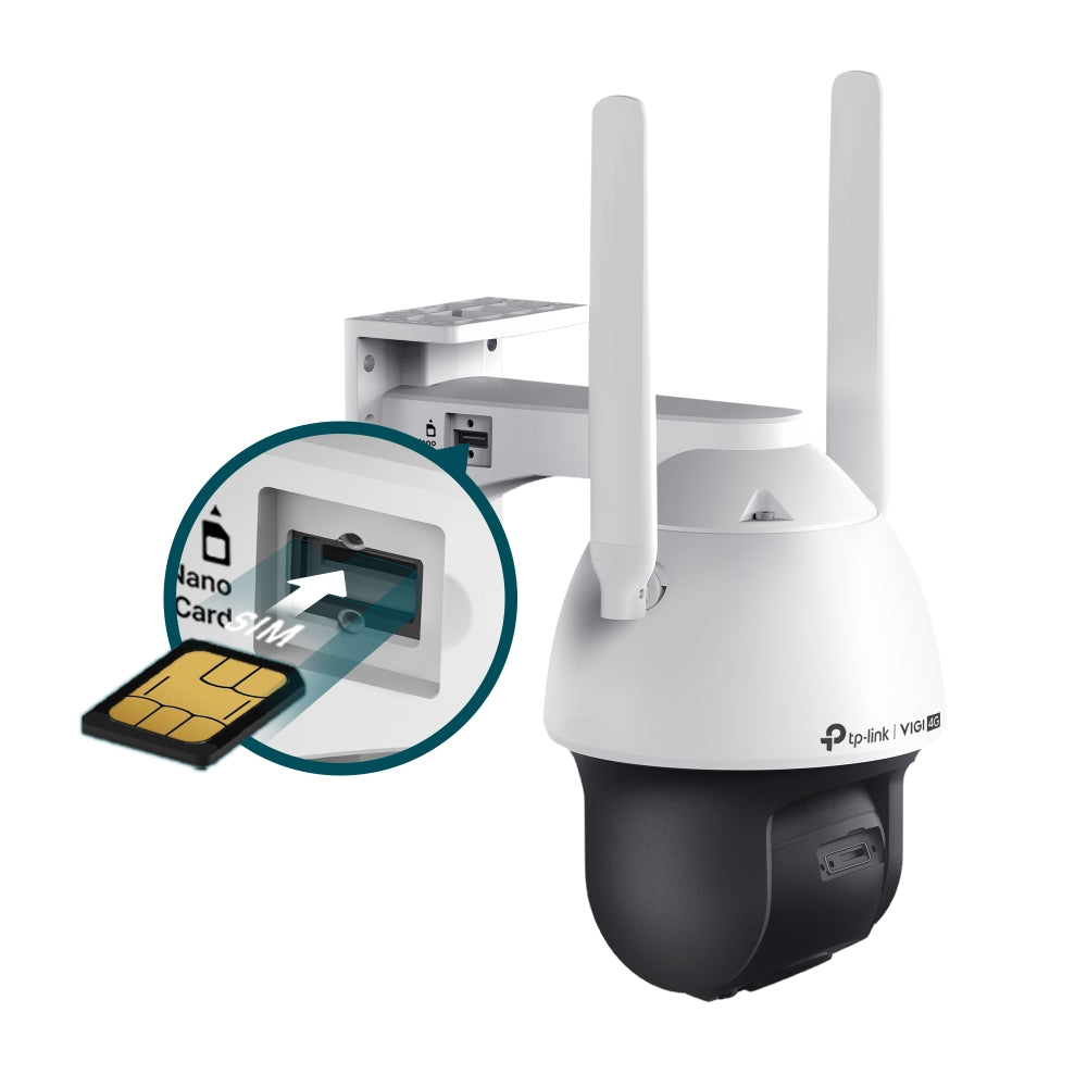 TP-Link VIGI 4MP Outdoor Full-Color 4G Pan Tilt Network Camera 4G Cat4, LTE-TDD/LTE-FDD/WCDMA, 4MP, 1/3” Progressive Scan CMOS, H.265+/H.265 /H.264+/H.264, IR&White LED, 25fps/30fps (2560 × 1440), IP66