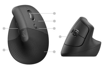 Logitech Lift Vertical Ergonomic Mouse for Business - Graphite / Black - 2.4GHZ/BT