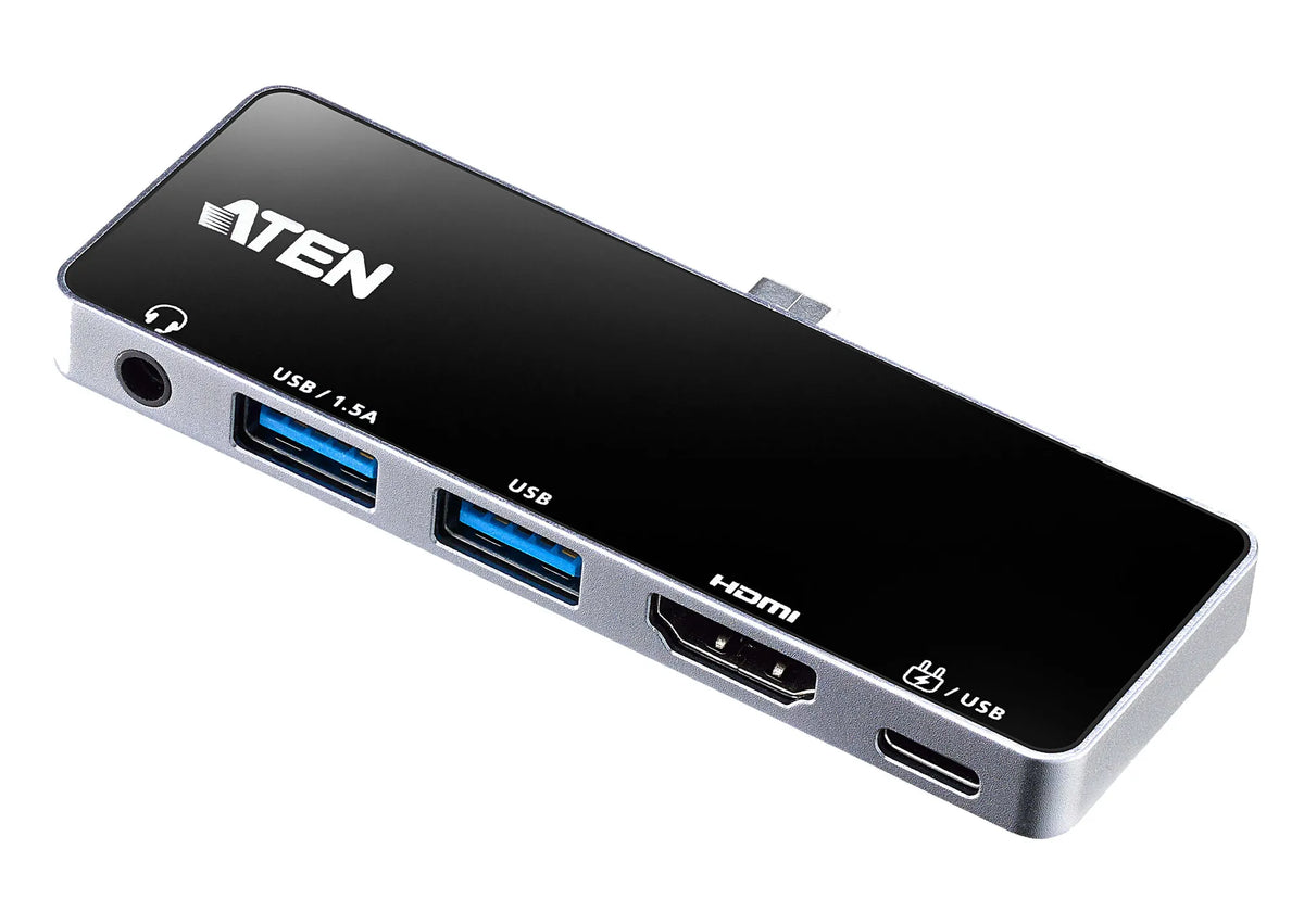 ATEN Dock; USB-C 5-in-1 Travel Dock with Power Pass-Through - 1 x audio port; 2 x USB Type-A ports; 1 x HDMI; 1 x USB-C