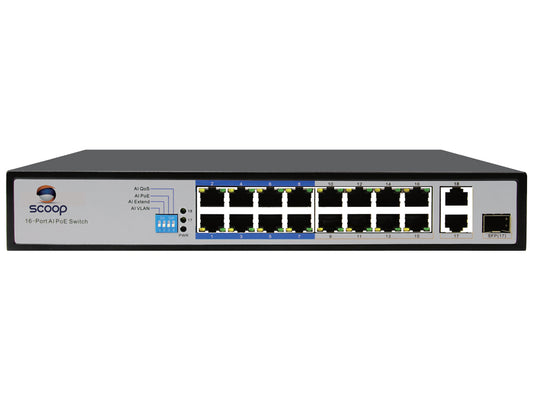 16 Port Fast Ethernet PoE 150W 2 Gigabit 1SFP Switch