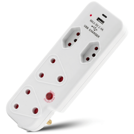Ellies 4 Way Surge adaptor with type C + USB - WT