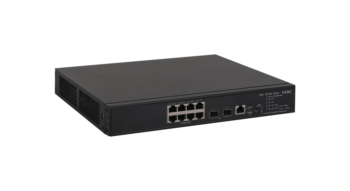 H3C SMB S5130S-10MS-UPWR-EI Layer 2 Ethernet Switch with 8x 1G/2.5G Base-T (UPoE) Ports and 2x 1G/10GBase-X SFP Plus Ports, (AC/DC)