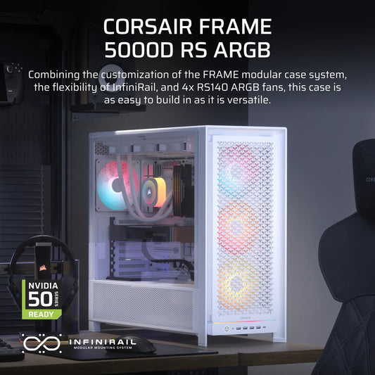 FRAME 5000D ARGB RS Mid-Tower PC Case; 4x 4x RS140 ARGB Fans; 2x 2.5'' ; 1x 3.5'' ; White.
