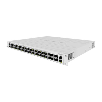 MikroTik Cloud Router Switch CRS354-48P-4S+2Q+RM, 48x GB RJ45 LAN (all PoE-out), 4x 10G SFP+ cages, 2x 40G QSFP+ cages, RouterOS L5, 1U rackmount enclosure, 750W PSU