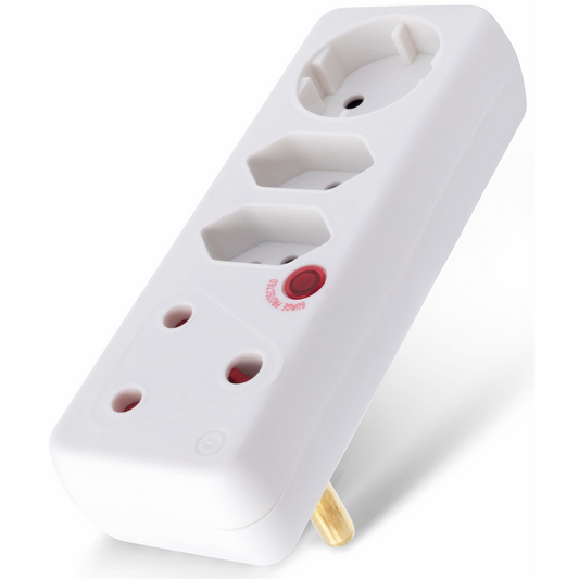 Switched 4-Way Medium Surge Adaptor with Schuko - White