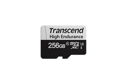 TRANSCEND 350V 256GB HIGH ENDURANCE MICRO SD UHS-I U3 C10 SDXC - READ 100 MB/S - WRITE 45MB/S - WITH SD ADPTOR