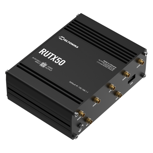 Teltonika RUTX50 5G Industrial Router,Dual-SIM, Wi-FI 5, 4x4 MIMO, 1 x WAN(1 Gbps), 4 x LAN(1 Gbps), MQTT, MODBUS TCP/USB, GNSS, 1 x I/O IN, 1 x I/O OUT