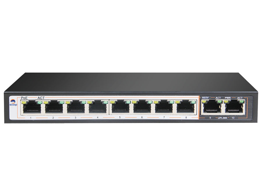 8 Port Fast Ethernet PoE 96W 2 Gigabit Switch