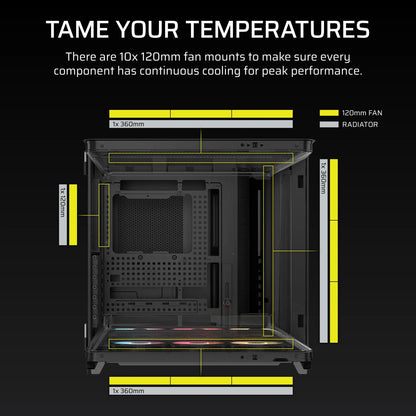 AIR 5400 RS-R ARGB Triple Chamber Mid-Tower PC Case ; 3x Fans Included; 2x 2.5'' ; 1x 3.5'' Black