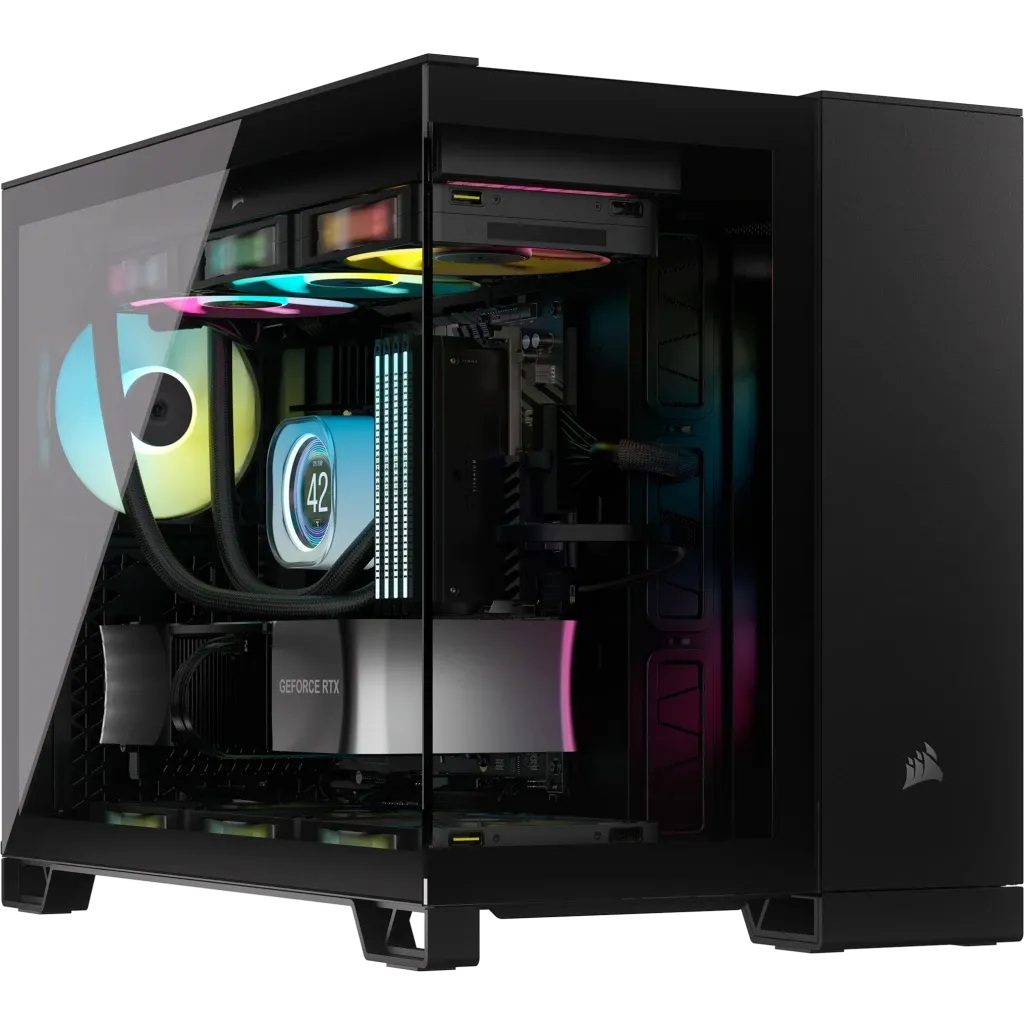 2500D Airflow Black Mid-Tower Dual Chamber PC Case; 2x 3.5'' | 2x 2.5'' Drive Bays; Up to 360mm Radiator compatible