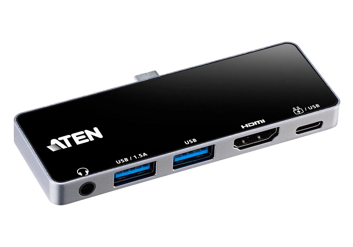 ATEN Dock; USB-C 5-in-1 Travel Dock with Power Pass-Through - 1 x audio port; 2 x USB Type-A ports; 1 x HDMI; 1 x USB-C