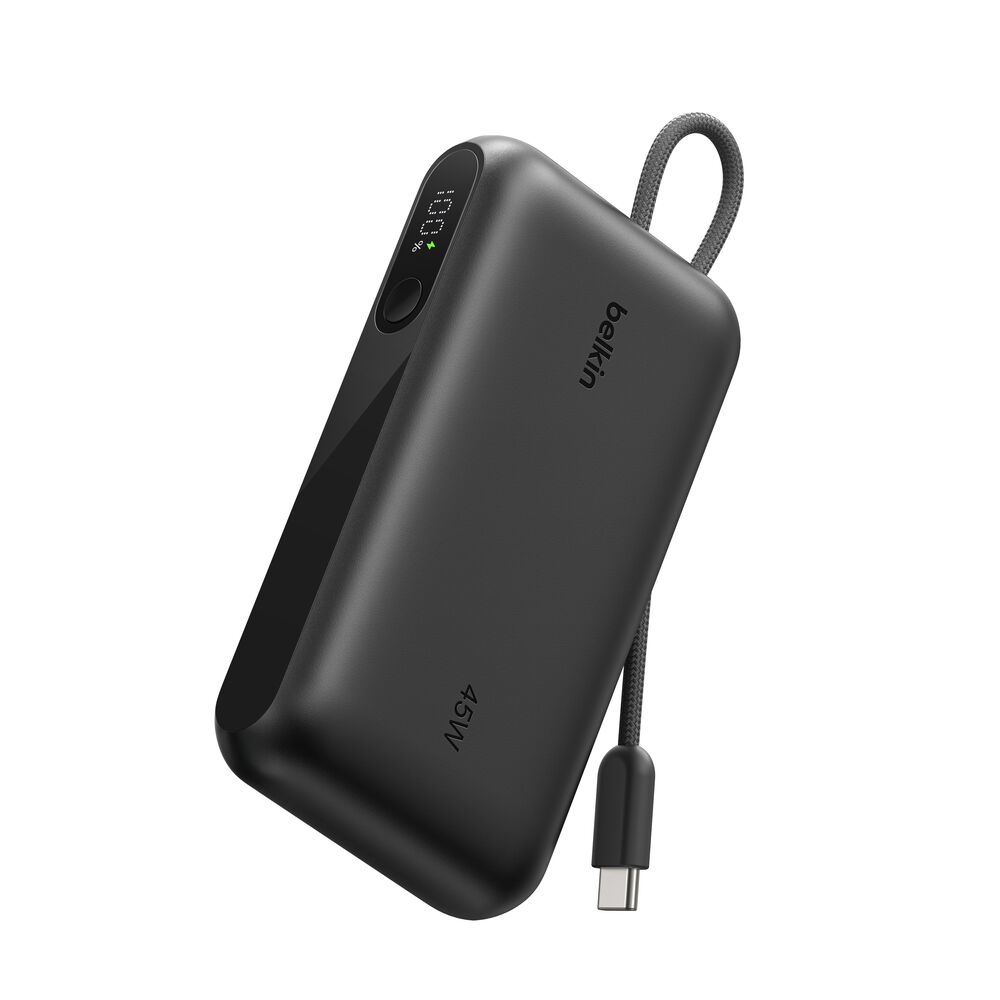 Belkin - UltraCharge Power Bank 10 000 mAh 45 Watt, Battery Pack with Integrated Cable and Digital Display - Black