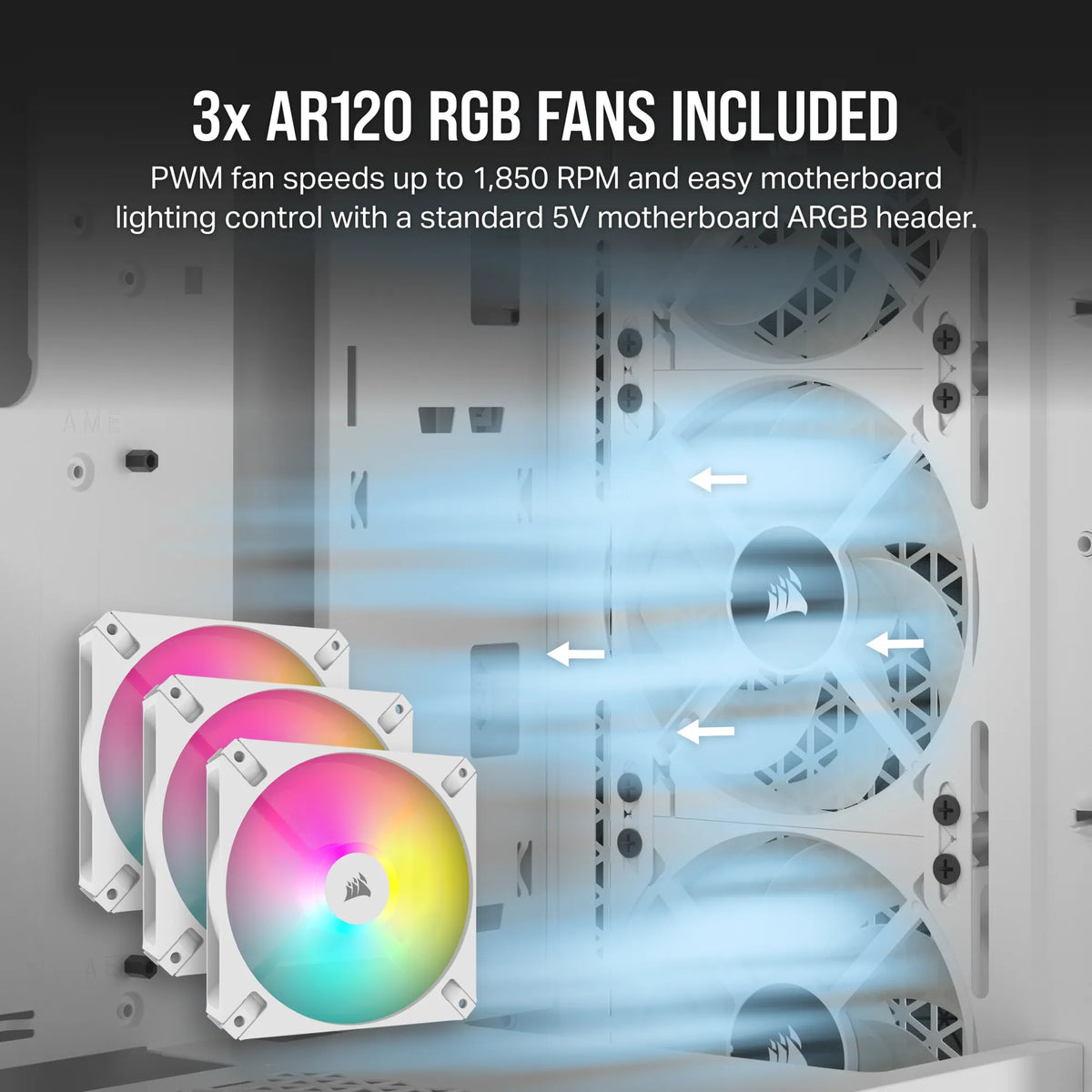3000D RGB AIRFLOW White Mid-Tower PC Case; 2x 3.5'' | 2x 2.5'' Drive Bays; Up to 360mm Radiator compatible; 3x 120mm fan incl