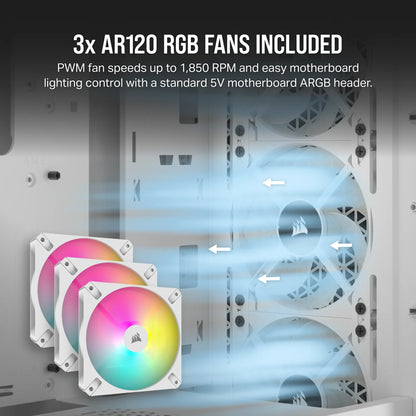 3000D RGB AIRFLOW White Mid-Tower PC Case; 2x 3.5'' | 2x 2.5'' Drive Bays; Up to 360mm Radiator compatible; 3x 120mm fan incl
