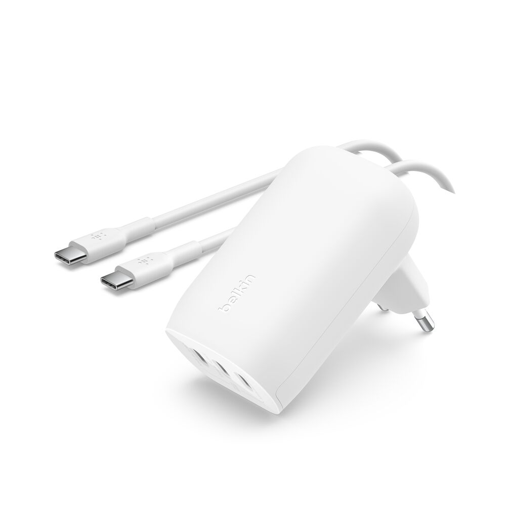 Belkin - BoostCharge - 67 Watt Wall Charger with 3 x USB-C Ports Power Delivery Wall Charger with 2 Meter USB-C to USB-C Cable - White