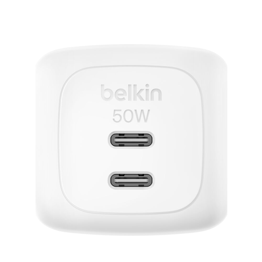 Belkin - BoostCharge 50 Watt 2 x USB-C Ports Dual Port GaN Charger - White