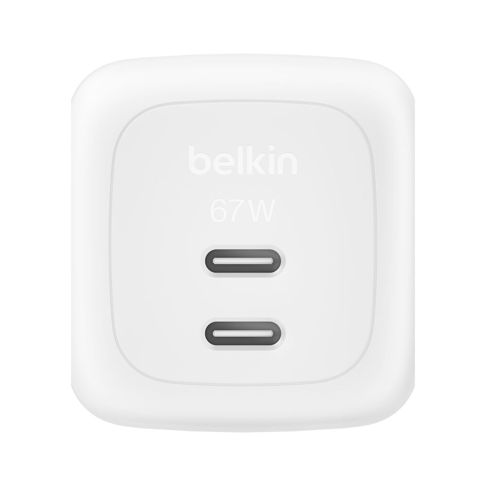 Belkin - BoostCharge 67 Watt 2 x USB-C Ports Dual Port GaN Charger with Cable - White