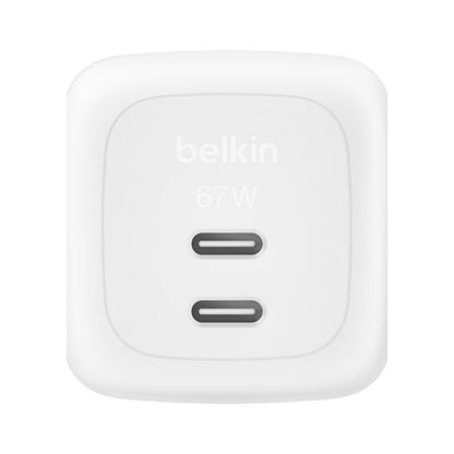 Belkin - BoostCharge 67 Watt 2 x USB-C Ports Dual Port GaN Charger with Cable - White