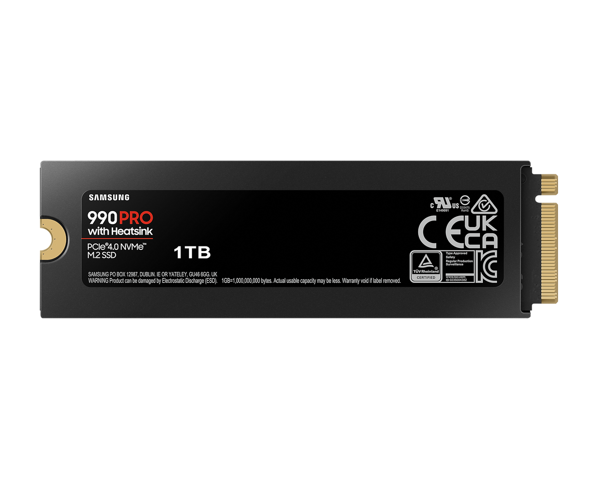 SAMSUNG MZ-V9P1T0CW 990 PRO 1 TB NVMe SSD W/Heatsink - Read Speed up to 7450 MB/s; Write Speed to up 6900 MB/s; Random Read up t