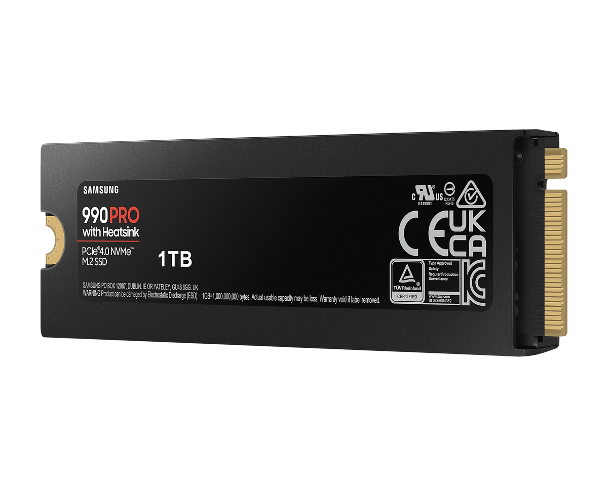 SAMSUNG MZ-V9P1T0CW 990 PRO 1 TB NVMe SSD W/Heatsink - Read Speed up to 7450 MB/s; Write Speed to up 6900 MB/s; Random Read up t