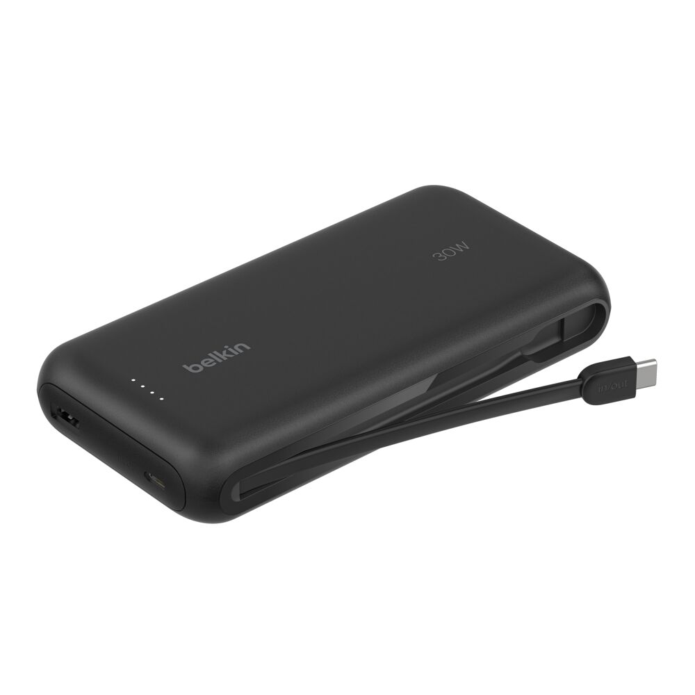 Belkin BoostCharge Power Bank 20 000 Mah- Power Delivery 30 Watt with USB-C Integrated Cable and USB-C & USB-A Ports - Black