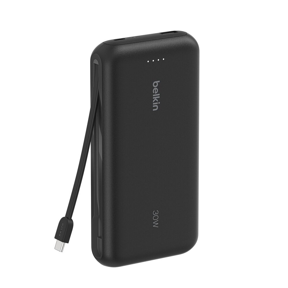Belkin BoostCharge Power Bank 20 000 Mah- Power Delivery 30 Watt with USB-C Integrated Cable and USB-C & USB-A Ports - Black