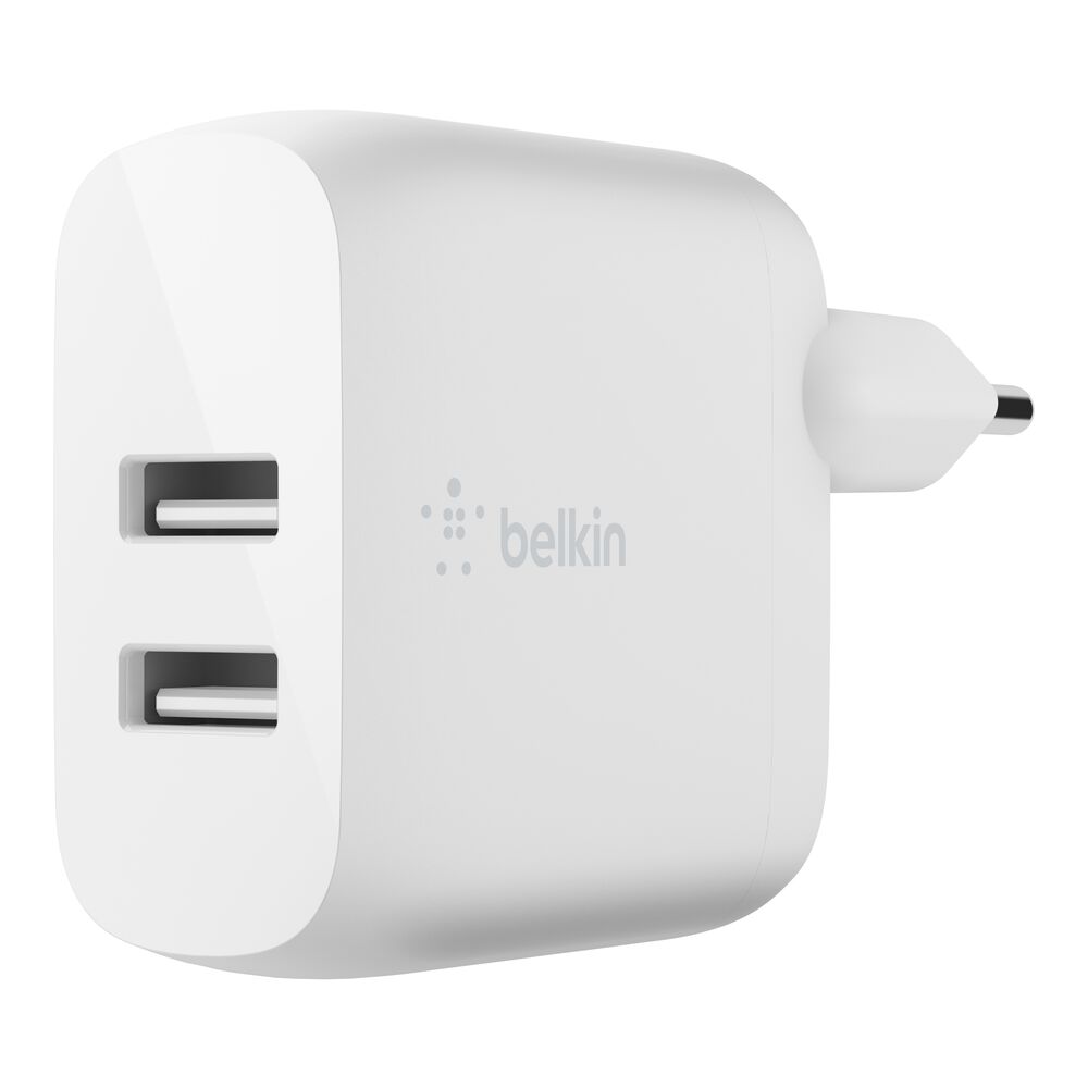 Belkin - BoostCharge - Dual USB-A Wall Charger 24 Watt - Features 12 Watt on each USB-A Port - White