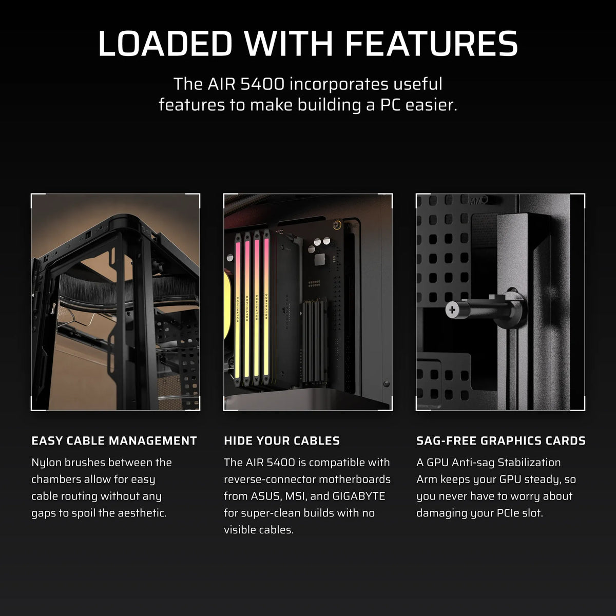 AIR 5400 RS-R ARGB Triple Chamber Mid-Tower PC Case ; 3x Fans Included; 2x 2.5'' ; 1x 3.5'' Black