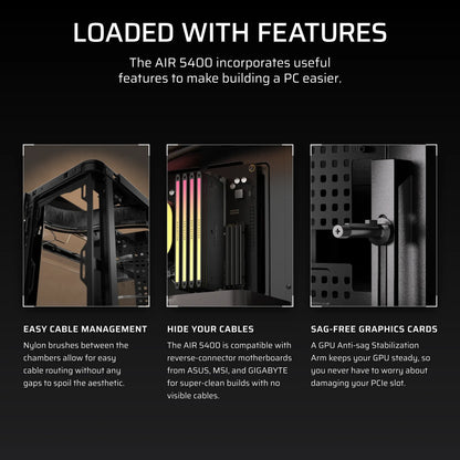 AIR 5400 RS-R ARGB Triple Chamber Mid-Tower PC Case ; 3x Fans Included; 2x 2.5'' ; 1x 3.5'' Black