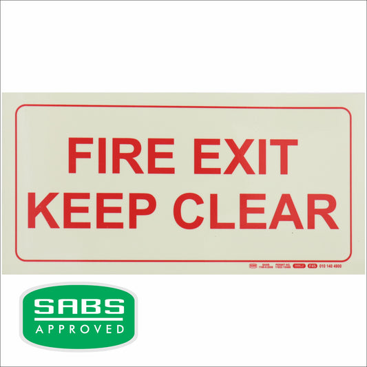 PHOTOLUMINESCENT 190MM SAFETY SIGN - F45-FIRE EXIT KEEP CLEAR