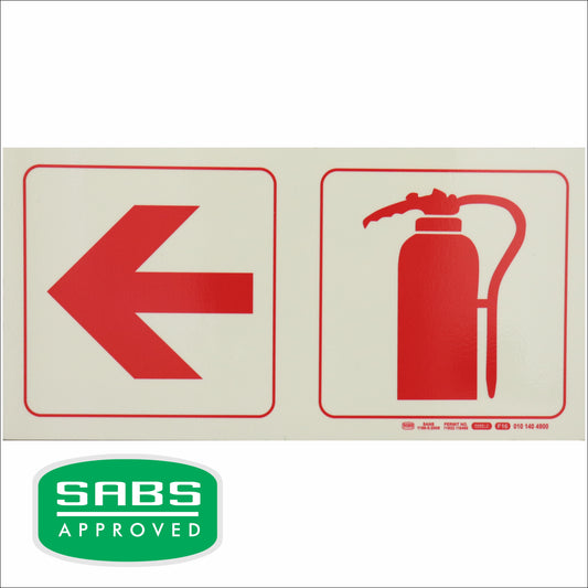 PHOTOLUMINESCENT 190MM SAFETY SIGN - F16-ARROW LEFT+FIRE EXTINGUISHER
