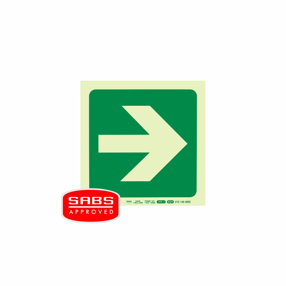 PHOTOLUMINESCENT 190MM SAFETY SIGN -E21-ARROW RIGHT