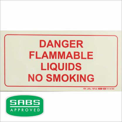 PHOTOLUMINESCENT 190MM SAFETY SIGN - F46-DANGER FLAMMABLE LIQUIDS NO SMOKING