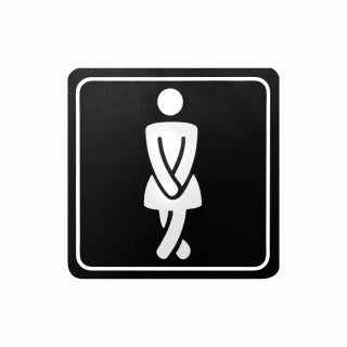 SIGN SYMBOLIC 150*150mm BLACK PRINTED LADIES TOILET SIGN ON WHITE ACP