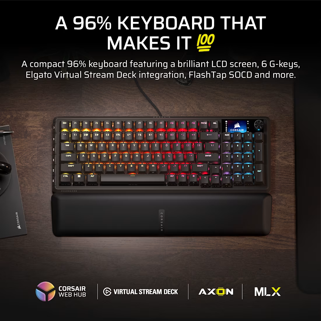 Corsair VANGUARD 96% Gaming Keyboard - MLX Fusion tactile switches - Black.