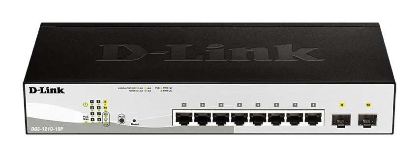 D-LINK 8-ports 10/100/1000Base-T PoE Smart Switch plus 2 SFP ports - 78W PoE budget