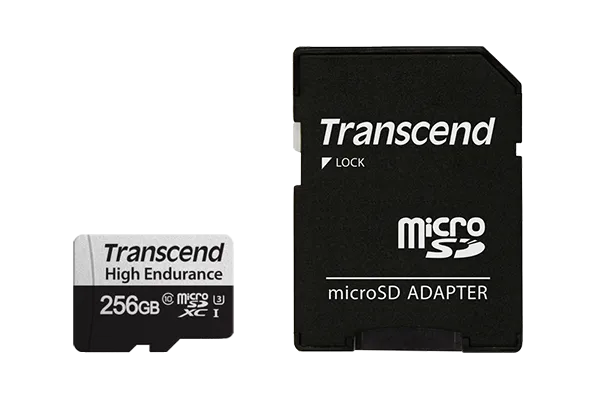 TRANSCEND 350V 256GB HIGH ENDURANCE MICRO SD UHS-I U3 C10 SDXC - READ 100 MB/S - WRITE 45MB/S - WITH SD ADPTOR