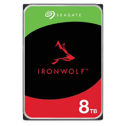 Seagate Ironwolf ST8000VN002 8TB 3.5'' HDD NAS Drives; SATA 6GB/s Interface; 1-8 Bays Supported; MUT: 180TB/Year; RV: Yes; Dual