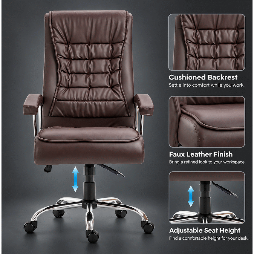 Everfurn Louis High Back Office Chair - Coffee
