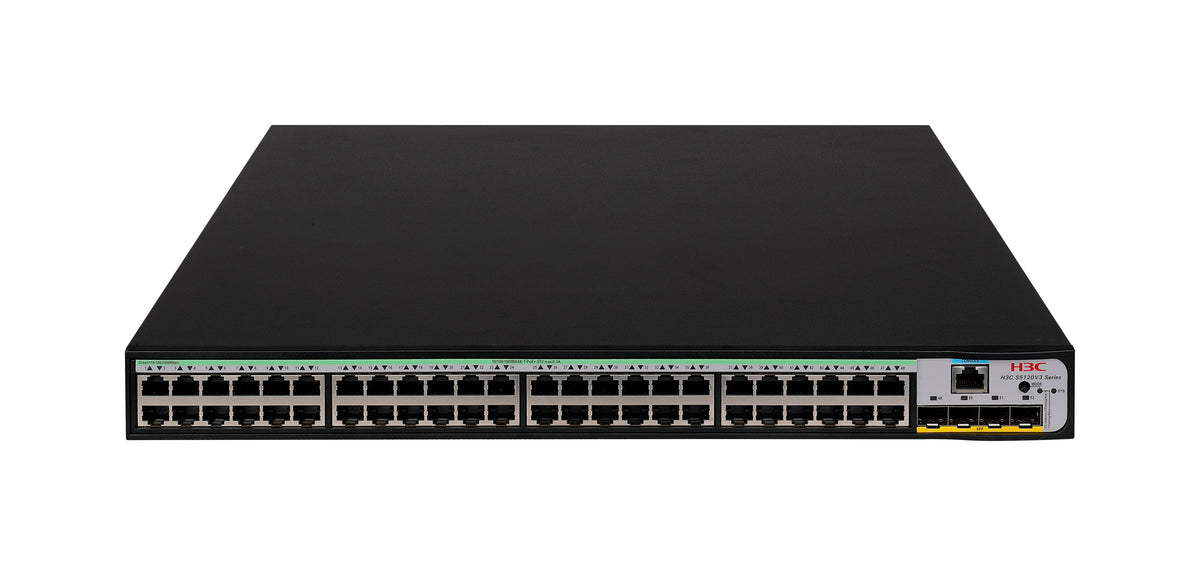 H3C SMB S5120V3-52P-PWR-LI Layer 3 Ethernet Switch with 48x 10/100/1000Mbps Ethernet PoE+ Ports and 4x 1Gbps SFP Ports, 370W PoE+ Capacity, AC PSU
