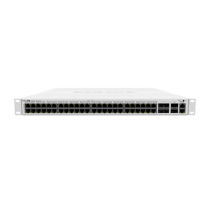 MikroTik Cloud Router Switch CRS354-48P-4S+2Q+RM, 48x GB RJ45 LAN (all PoE-out), 4x 10G SFP+ cages, 2x 40G QSFP+ cages, RouterOS L5, 1U rackmount enclosure, 750W PSU