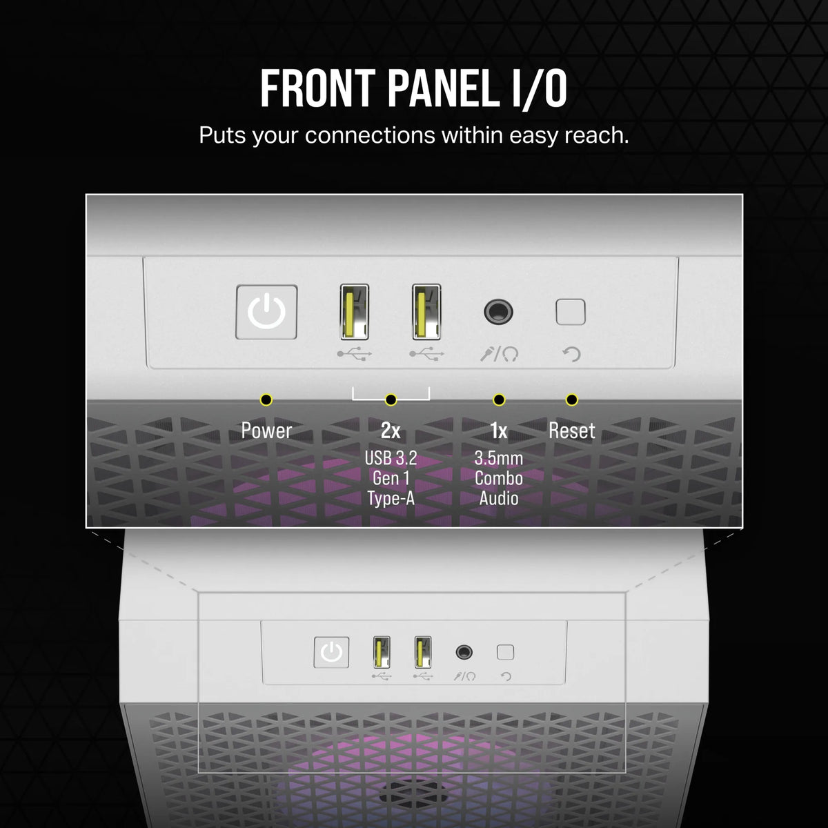 3000D RGB AIRFLOW White Mid-Tower PC Case; 2x 3.5'' | 2x 2.5'' Drive Bays; Up to 360mm Radiator compatible; 3x 120mm fan incl