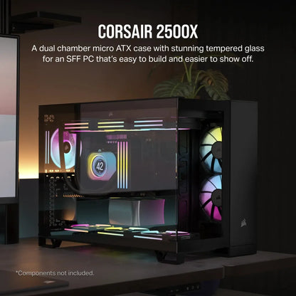 2500D Airflow Black Mid-Tower Dual Chamber PC Case; 2x 3.5'' | 2x 2.5'' Drive Bays; Up to 360mm Radiator compatible
