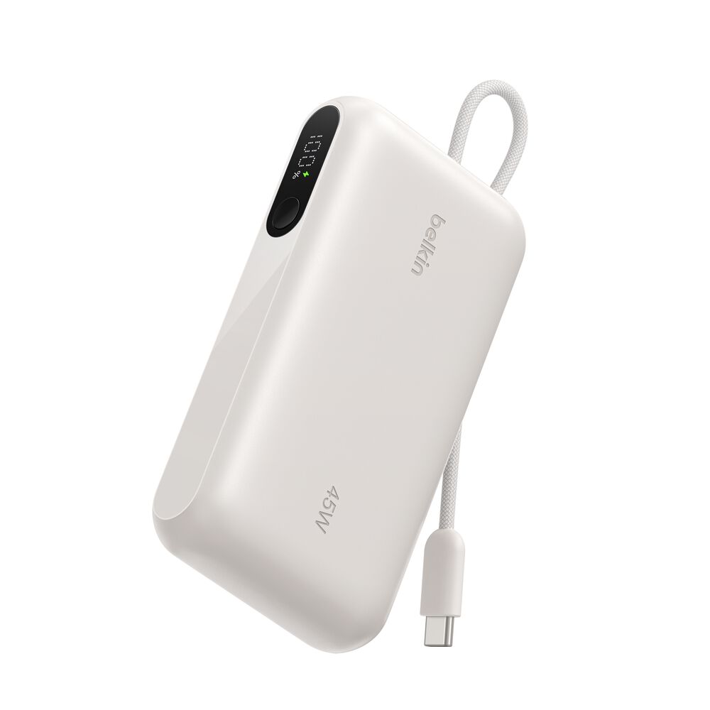 Belkin - UltraCharge Power Bank 10 000 mAh 45 Watt, Battery Pack with Integrated Cable and Digital Display - Sand