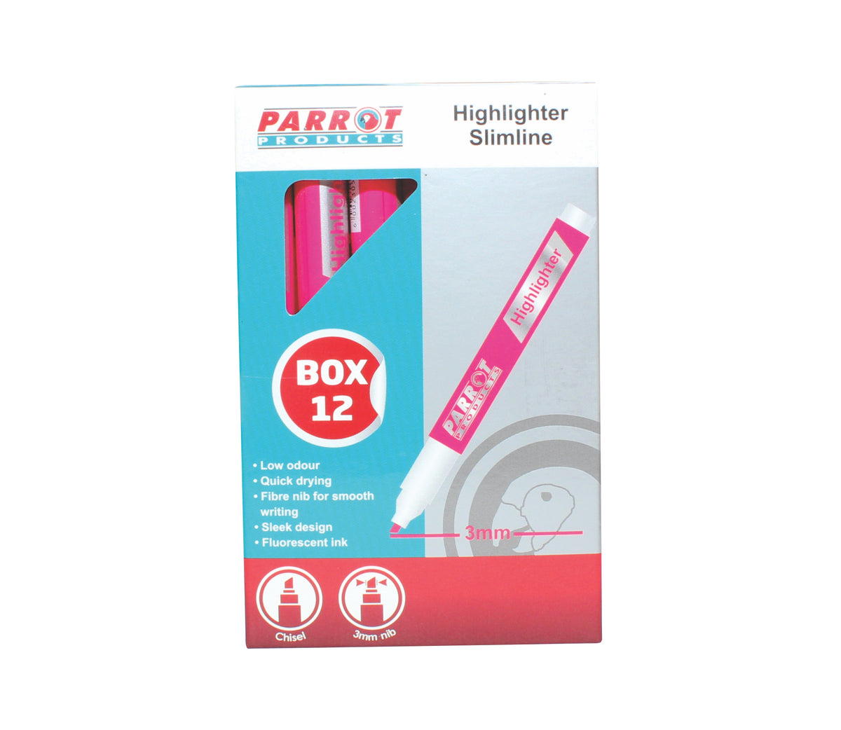 MARKER HIGHLIGHTER SLIMLINE BOX 12 PINK