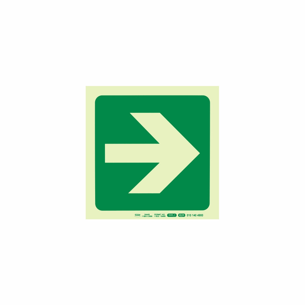 PHOTOLUMINESCENT 190MM SAFETY SIGN -E21-ARROW RIGHT