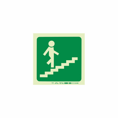 PHOTOLUMINESCENT 190MM SAFETY SIGN -E8-RUNNING MAN ON STAIRS GOING UP AND RIGHT