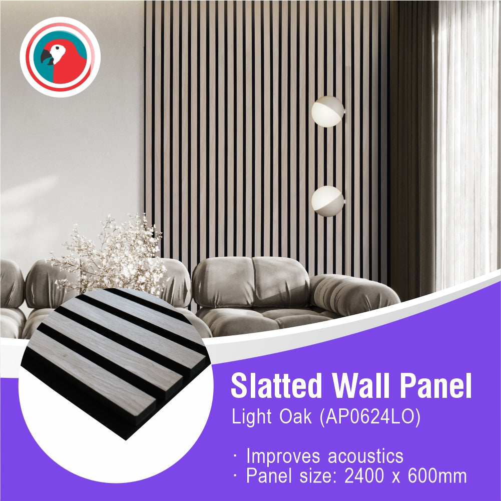 ACOUSTIC SLATTED WALL PANEL 600 X 2400 - LIGHT OAK