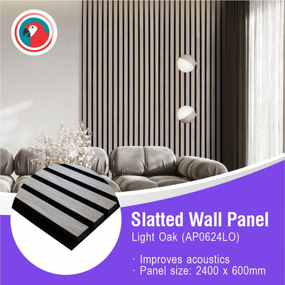 ACOUSTIC SLATTED WALL PANEL 600 X 2400 - LIGHT OAK