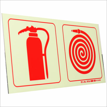 PHOTOLUMINESCENT 190MM SAFETY SIGN - F22-FIRE EXTINGUISHER+FIRE HOSE REEL